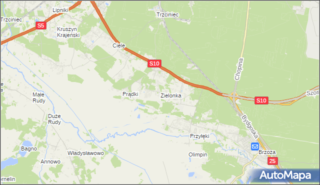 mapa Zielonka gmina Białe Błota, Zielonka gmina Białe Błota na mapie Targeo