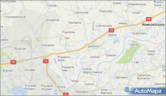 mapa Zofipole gmina Igołomia-Wawrzeńczyce, Zofipole gmina Igołomia-Wawrzeńczyce na mapie Targeo
