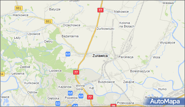 mapa Żurawica powiat przemyski, Żurawica powiat przemyski na mapie Targeo