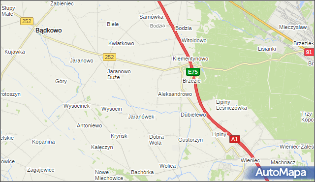 mapa Aleksandrowo gmina Brześć Kujawski, Aleksandrowo gmina Brześć Kujawski na mapie Targeo
