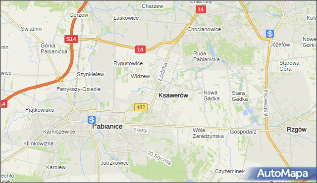 mapa Ksawerów powiat pabianicki, Ksawerów powiat pabianicki na mapie Targeo