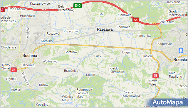 mapa Łazy gmina Rzezawa, Łazy gmina Rzezawa na mapie Targeo
