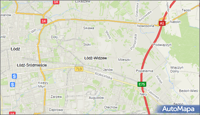 mapa Widzew, Widzew na mapie Targeo
