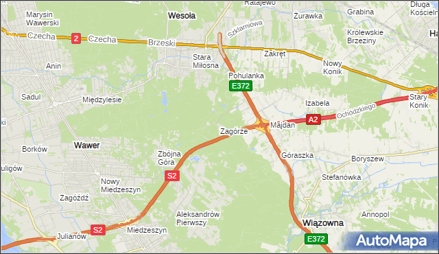 mapa Zagórze gmina Wiązowna, Zagórze gmina Wiązowna na mapie Targeo