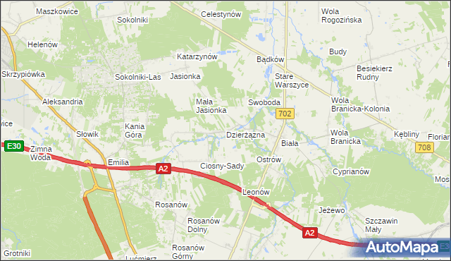 mapa Dzierżązna gmina Zgierz, Dzierżązna gmina Zgierz na mapie Targeo