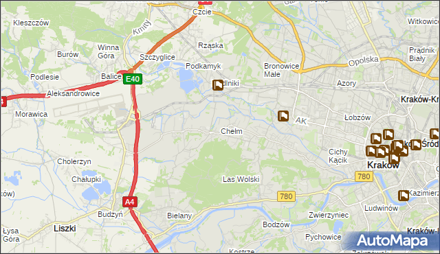 mapa Chełm gmina Kraków, Chełm gmina Kraków na mapie Targeo