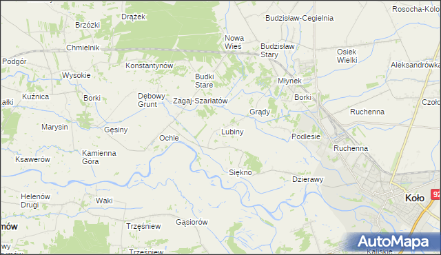 mapa Lubiny gmina Koło, Lubiny gmina Koło na mapie Targeo