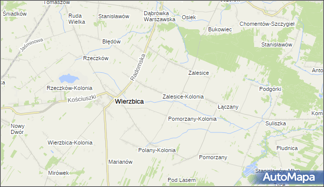 mapa Zalesice-Kolonia gmina Wierzbica, Zalesice-Kolonia gmina Wierzbica na mapie Targeo