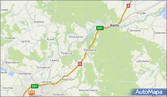 mapa Dębowina, Dębowina na mapie Targeo