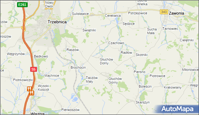 mapa Głuchów Dolny, Głuchów Dolny na mapie Targeo