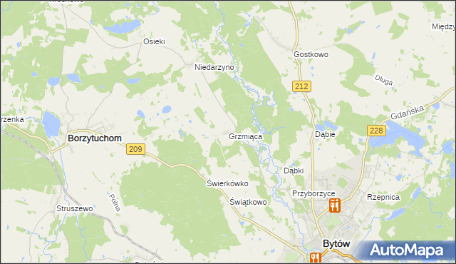 mapa Grzmiąca gmina Bytów, Grzmiąca gmina Bytów na mapie Targeo
