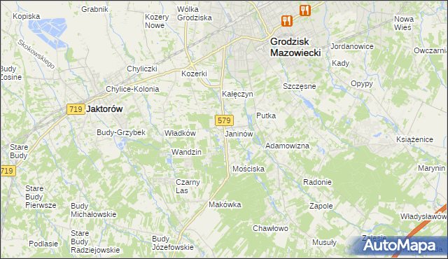 mapa Janinów gmina Grodzisk Mazowiecki, Janinów gmina Grodzisk Mazowiecki na mapie Targeo