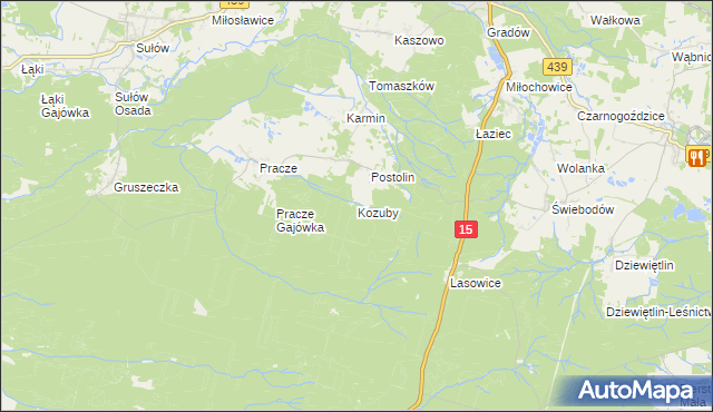 mapa Kozuby gmina Milicz, Kozuby gmina Milicz na mapie Targeo