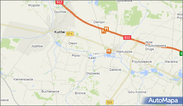 mapa Łany gmina Markuszów, Łany gmina Markuszów na mapie Targeo