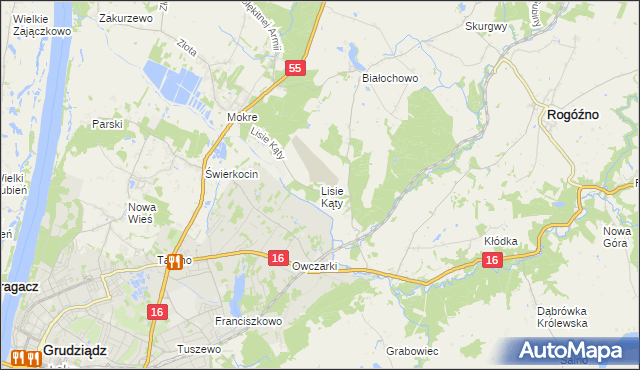mapa Lisie Kąty gmina Grudziądz, Lisie Kąty gmina Grudziądz na mapie Targeo