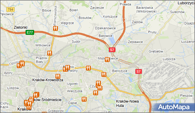 mapa Mistrzejowice, Mistrzejowice na mapie Targeo