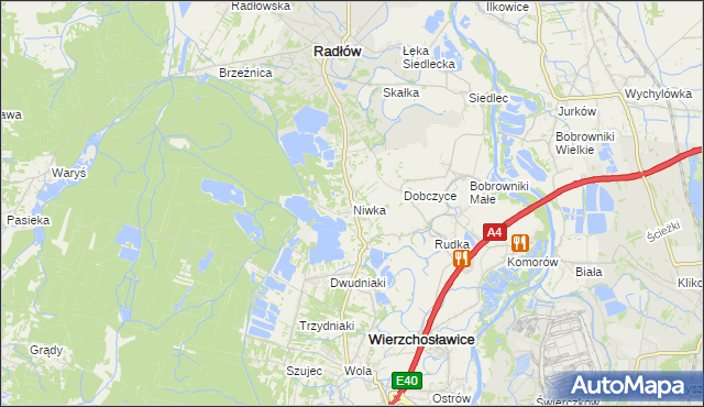 mapa Niwka gmina Radłów, Niwka gmina Radłów na mapie Targeo
