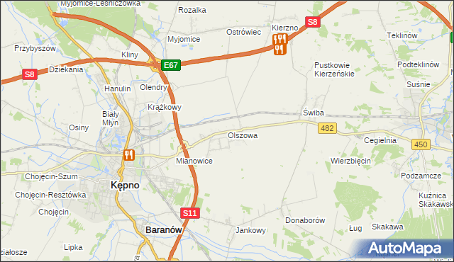 mapa Olszowa gmina Kępno, Olszowa gmina Kępno na mapie Targeo