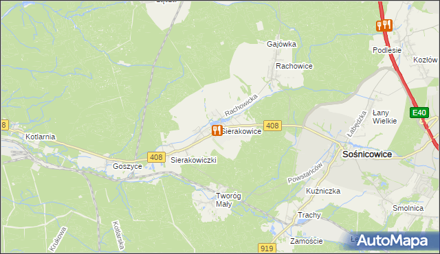 mapa Sierakowice gmina Sośnicowice, Sierakowice gmina Sośnicowice na mapie Targeo