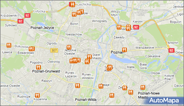 mapa Stare Miasto gmina Poznań, Stare Miasto gmina Poznań na mapie Targeo