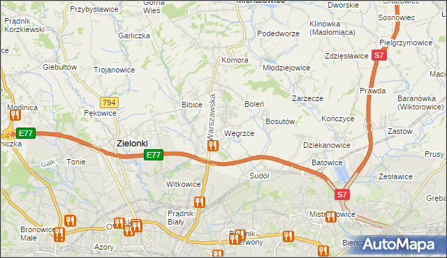 mapa Węgrzce gmina Zielonki, Węgrzce gmina Zielonki na mapie Targeo
