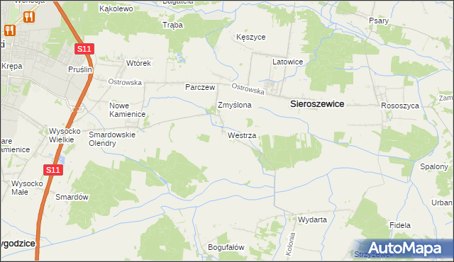 mapa Westrza, Westrza na mapie Targeo