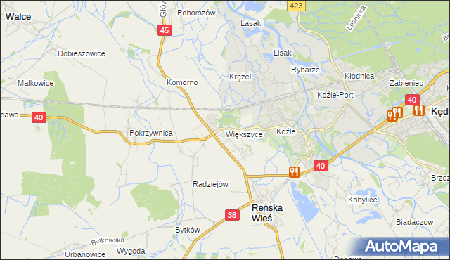 mapa Większyce, Większyce na mapie Targeo