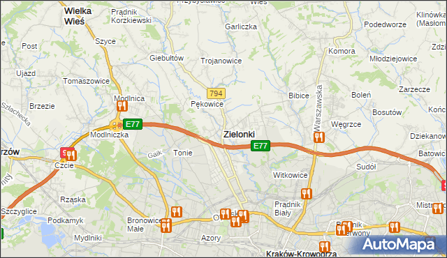 mapa Zielonki powiat krakowski, Zielonki powiat krakowski na mapie Targeo