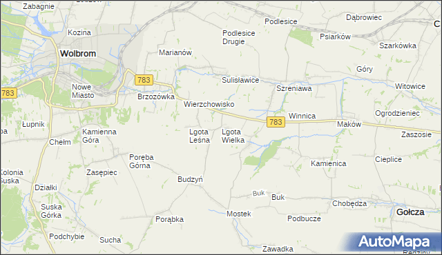 mapa Lgota Wielka gmina Wolbrom, Lgota Wielka gmina Wolbrom na mapie Targeo