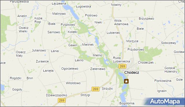 mapa Mielno gmina Chodecz, Mielno gmina Chodecz na mapie Targeo
