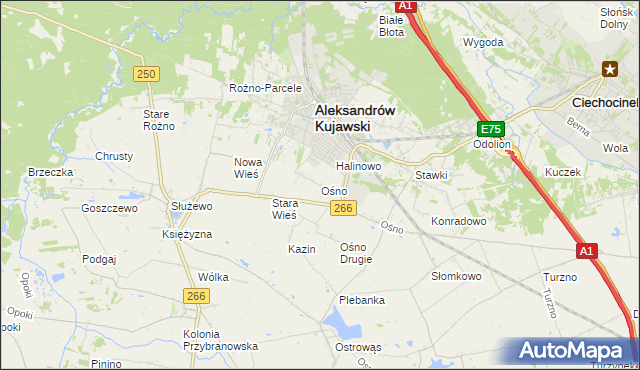 mapa Ośno gmina Aleksandrów Kujawski, Ośno gmina Aleksandrów Kujawski na mapie Targeo