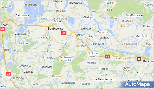 mapa Ryczów gmina Spytkowice, Ryczów gmina Spytkowice na mapie Targeo