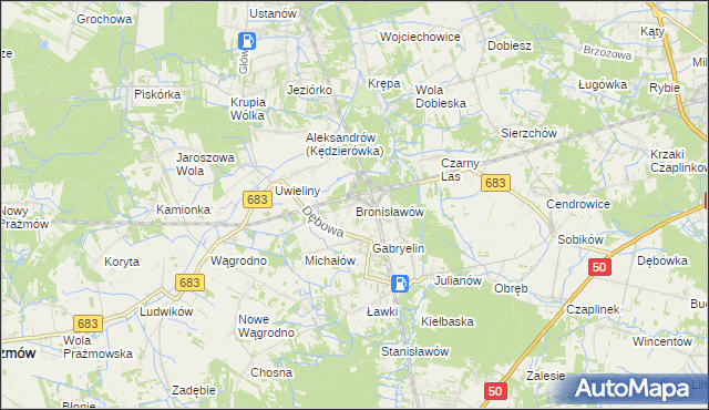 mapa Bronisławów gmina Prażmów, Bronisławów gmina Prażmów na mapie Targeo