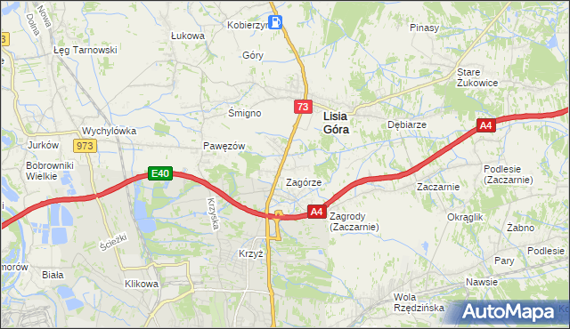 mapa Brzozówka gmina Lisia Góra, Brzozówka gmina Lisia Góra na mapie Targeo