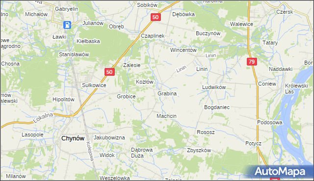 mapa Grabina gmina Chynów, Grabina gmina Chynów na mapie Targeo