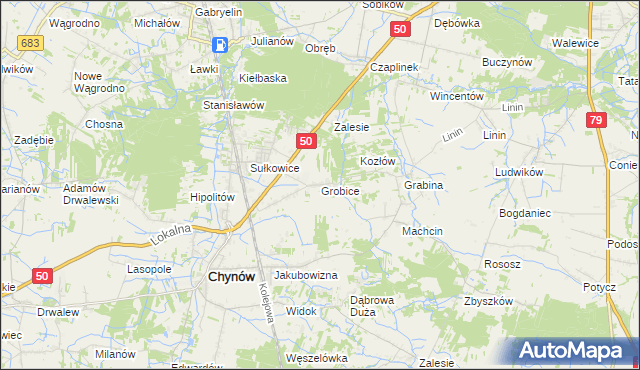 mapa Grobice, Grobice na mapie Targeo
