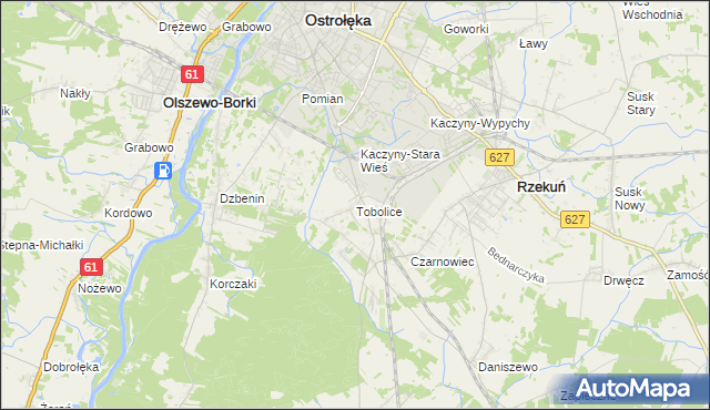 mapa Tobolice gmina Rzekuń, Tobolice gmina Rzekuń na mapie Targeo
