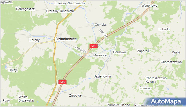 mapa Malewice, Malewice na mapie Targeo