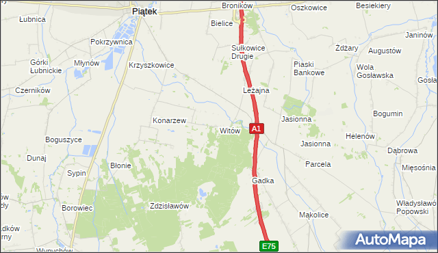 mapa Witów gmina Piątek, Witów gmina Piątek na mapie Targeo