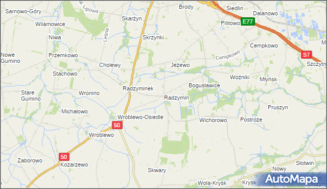 mapa Radzymin gmina Naruszewo, Radzymin gmina Naruszewo na mapie Targeo