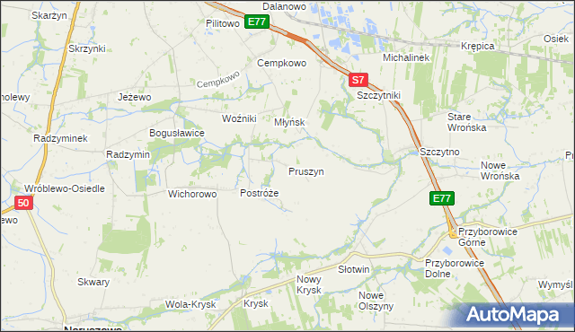 mapa Pruszyn gmina Płońsk, Pruszyn gmina Płońsk na mapie Targeo