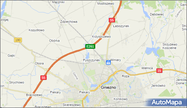 mapa Pyszczyn gmina Gniezno, Pyszczyn gmina Gniezno na mapie Targeo