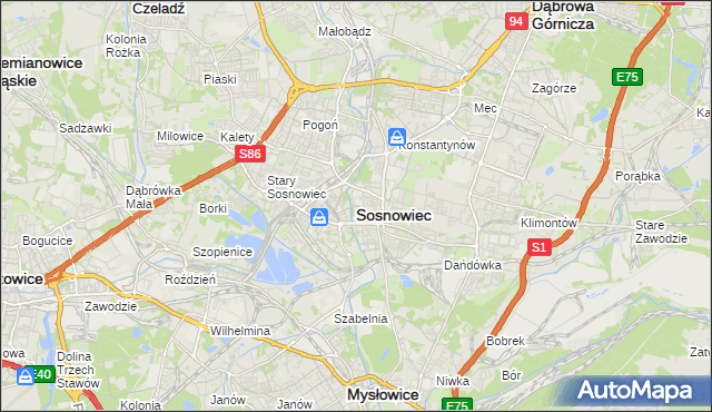 mapa Sosnowca, Sosnowiec na mapie Targeo