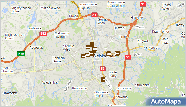 mapa Bielsko-Białej, Bielsko-Biała na mapie Targeo