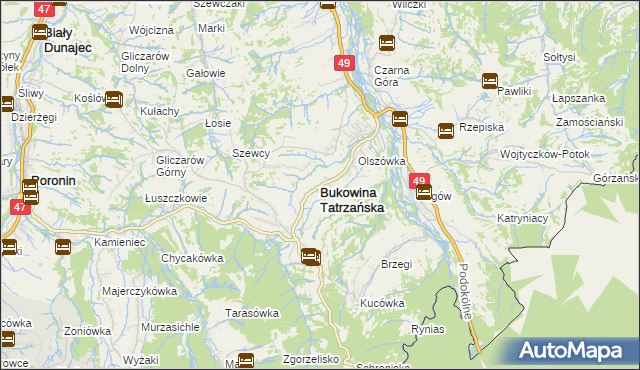mapa Bukowina Tatrzańska, Bukowina Tatrzańska na mapie Targeo
