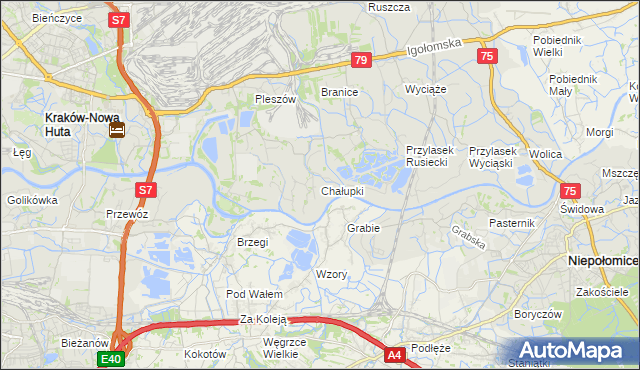 mapa Chałupki gmina Kraków, Chałupki gmina Kraków na mapie Targeo