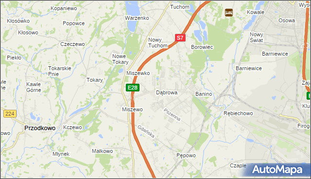 mapa Dąbrowa gmina Żukowo, Dąbrowa gmina Żukowo na mapie Targeo