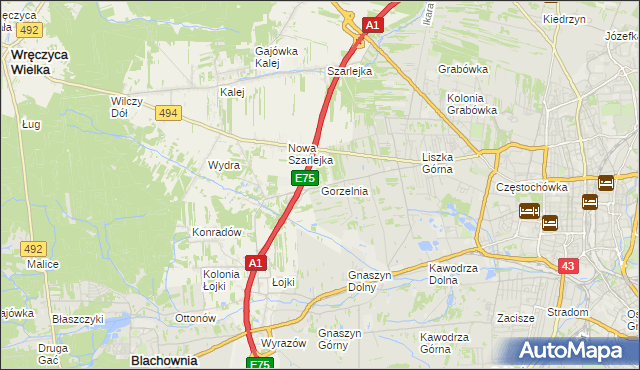 mapa Gorzelnia gmina Blachownia, Gorzelnia gmina Blachownia na mapie Targeo