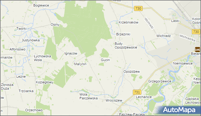 mapa Gucin gmina Warka, Gucin gmina Warka na mapie Targeo