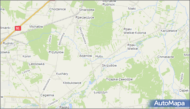 mapa Huby gmina Kłomnice, Huby gmina Kłomnice na mapie Targeo